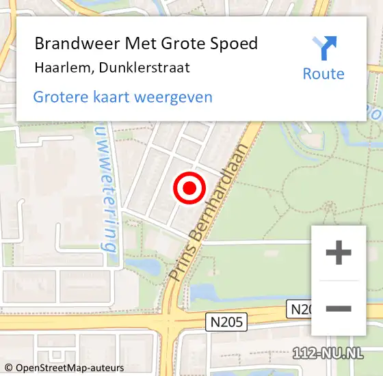 Locatie op kaart van de 112 melding: Brandweer Met Grote Spoed Naar Haarlem, Dunklerstraat op 24 november 2023 03:20