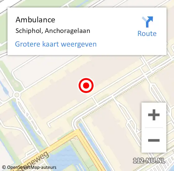 Locatie op kaart van de 112 melding: Ambulance Schiphol, Anchoragelaan op 24 november 2023 07:45