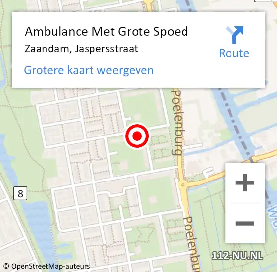 Locatie op kaart van de 112 melding: Ambulance Met Grote Spoed Naar Zaandam, Jaspersstraat op 24 november 2023 09:04