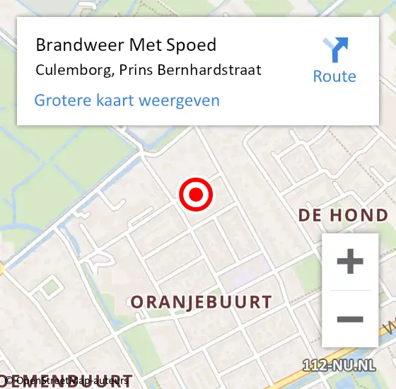 Locatie op kaart van de 112 melding: Brandweer Met Spoed Naar Culemborg, Prins Bernhardstraat op 24 november 2023 09:50