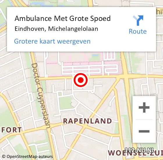 Locatie op kaart van de 112 melding: Ambulance Met Grote Spoed Naar Eindhoven, Michelangelolaan op 24 november 2023 11:14