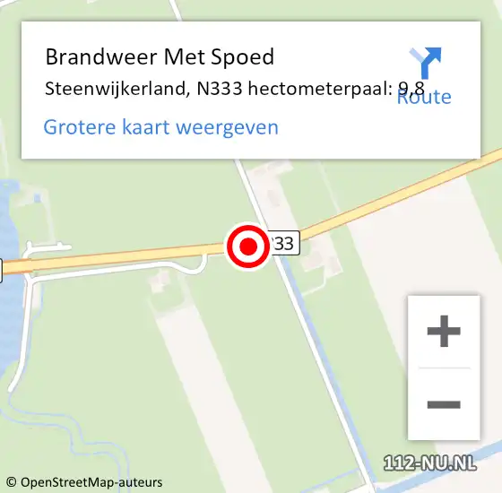 Locatie op kaart van de 112 melding: Brandweer Met Spoed Naar Steenwijkerland, N333 hectometerpaal: 9,8 op 24 november 2023 12:34