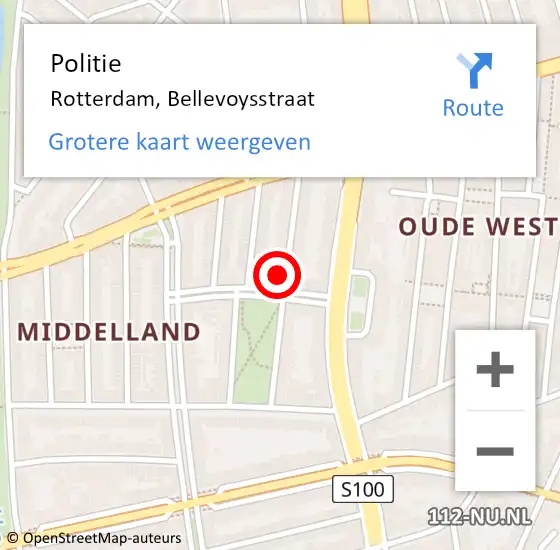 Locatie op kaart van de 112 melding: Politie Rotterdam, Bellevoysstraat op 24 november 2023 13:10