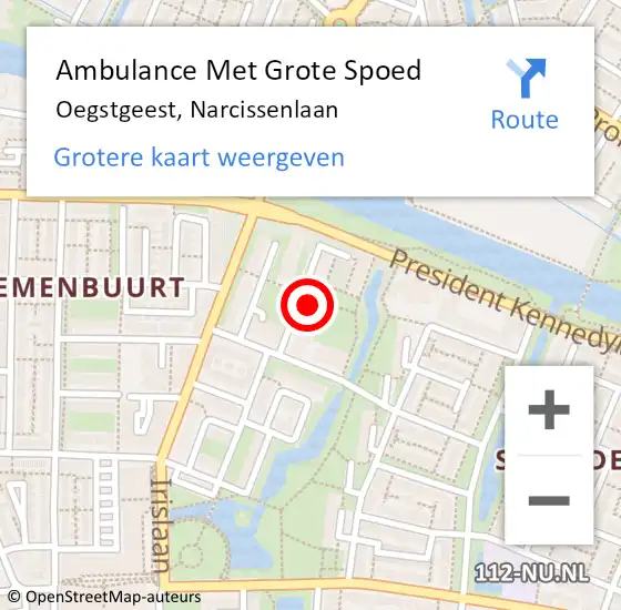Locatie op kaart van de 112 melding: Ambulance Met Grote Spoed Naar Oegstgeest, Narcissenlaan op 24 november 2023 14:05