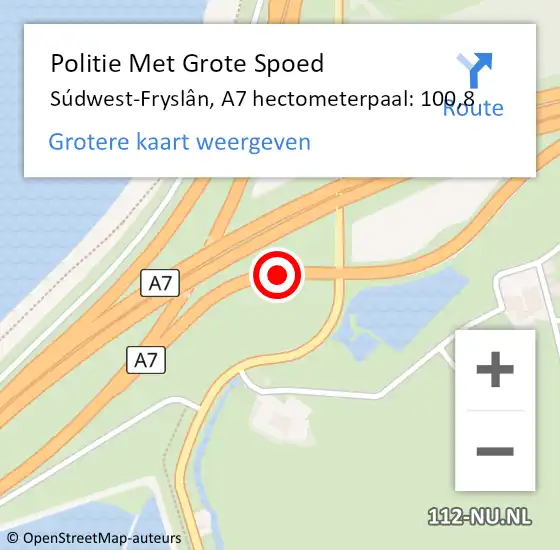 Locatie op kaart van de 112 melding: Politie Met Grote Spoed Naar Súdwest-Fryslân, A7 hectometerpaal: 100,8 op 24 november 2023 14:21