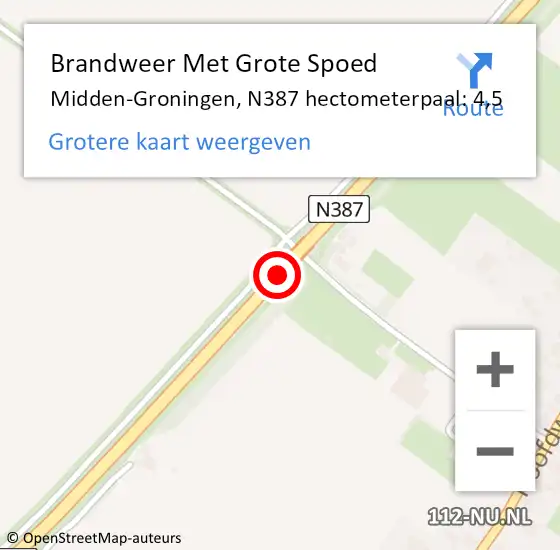 Locatie op kaart van de 112 melding: Brandweer Met Grote Spoed Naar Midden-Groningen, N387 hectometerpaal: 4,5 op 24 november 2023 14:30