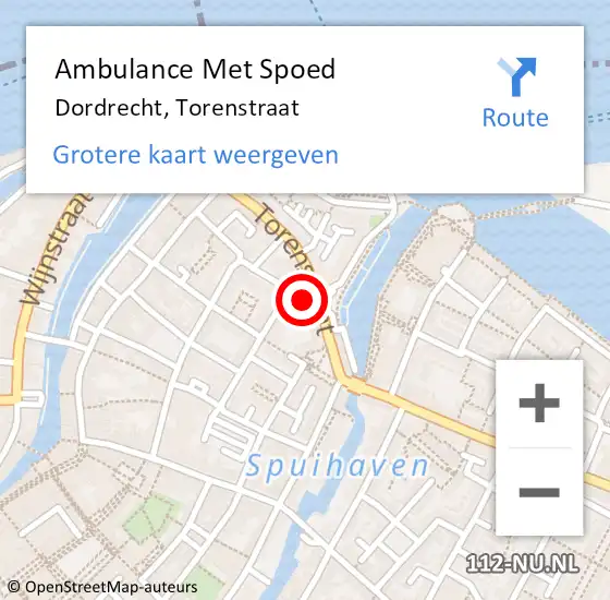 Locatie op kaart van de 112 melding: Ambulance Met Spoed Naar Dordrecht, Torenstraat op 24 november 2023 14:41