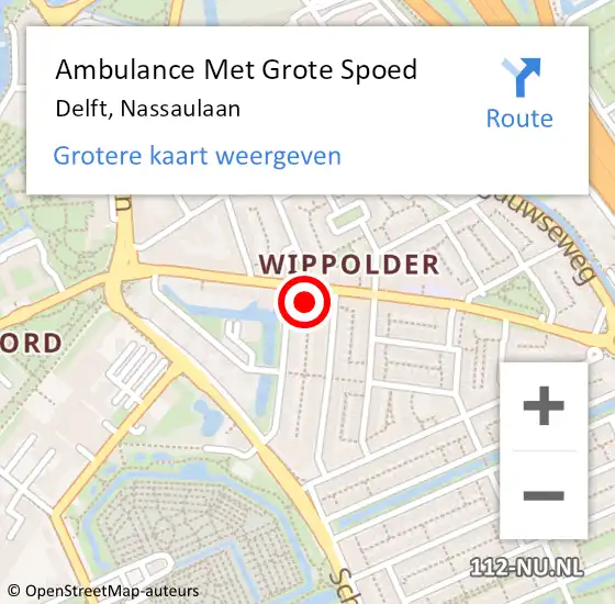 Locatie op kaart van de 112 melding: Ambulance Met Grote Spoed Naar Delft, Nassaulaan op 24 november 2023 14:44