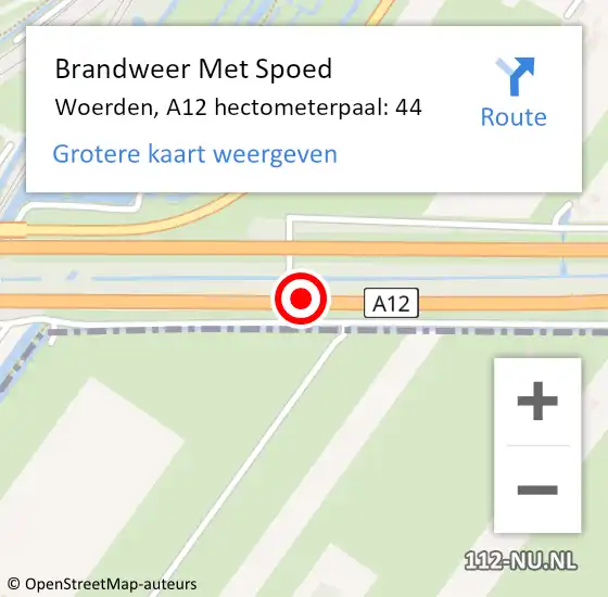 Locatie op kaart van de 112 melding: Brandweer Met Spoed Naar Woerden, A12 hectometerpaal: 44 op 24 november 2023 16:50