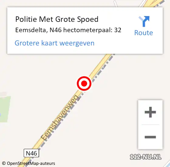 Locatie op kaart van de 112 melding: Politie Met Grote Spoed Naar Eemsdelta, N46 hectometerpaal: 32 op 24 november 2023 16:57