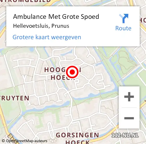 Locatie op kaart van de 112 melding: Ambulance Met Grote Spoed Naar Hellevoetsluis, Prunus op 24 november 2023 17:01