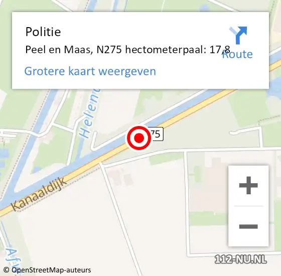 Locatie op kaart van de 112 melding: Politie Peel en Maas, N275 hectometerpaal: 17,8 op 24 november 2023 17:07