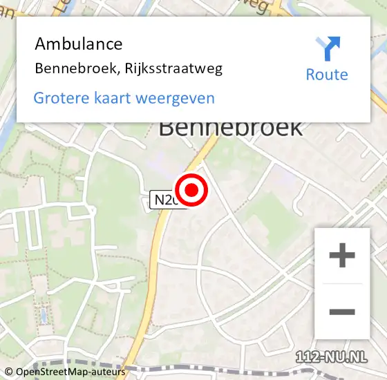 Locatie op kaart van de 112 melding: Ambulance Bennebroek, Rijksstraatweg op 24 november 2023 17:20