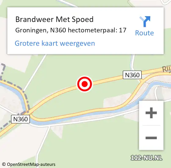Locatie op kaart van de 112 melding: Brandweer Met Spoed Naar Groningen, N360 hectometerpaal: 17 op 24 november 2023 17:43
