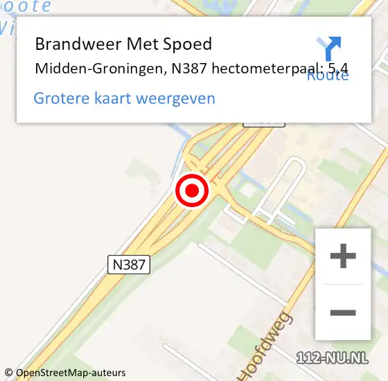 Locatie op kaart van de 112 melding: Brandweer Met Spoed Naar Midden-Groningen, N387 hectometerpaal: 5,4 op 24 november 2023 17:53