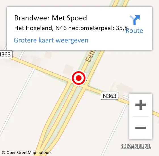Locatie op kaart van de 112 melding: Brandweer Met Spoed Naar Het Hogeland, N46 hectometerpaal: 35,8 op 24 november 2023 17:55