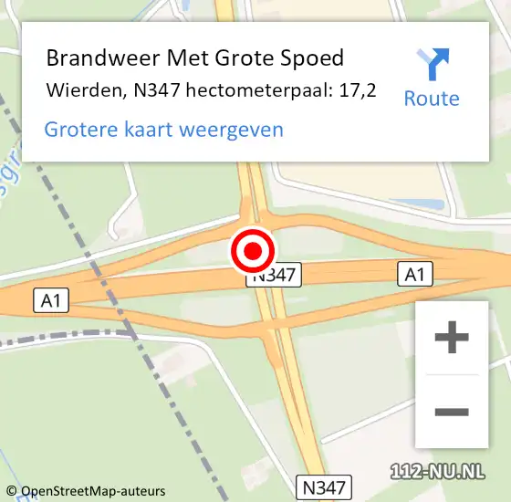 Locatie op kaart van de 112 melding: Brandweer Met Grote Spoed Naar Wierden, N347 hectometerpaal: 17,2 op 24 november 2023 19:20