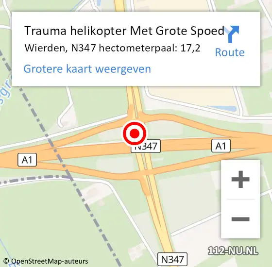 Locatie op kaart van de 112 melding: Trauma helikopter Met Grote Spoed Naar Wierden, N347 hectometerpaal: 17,2 op 24 november 2023 19:23