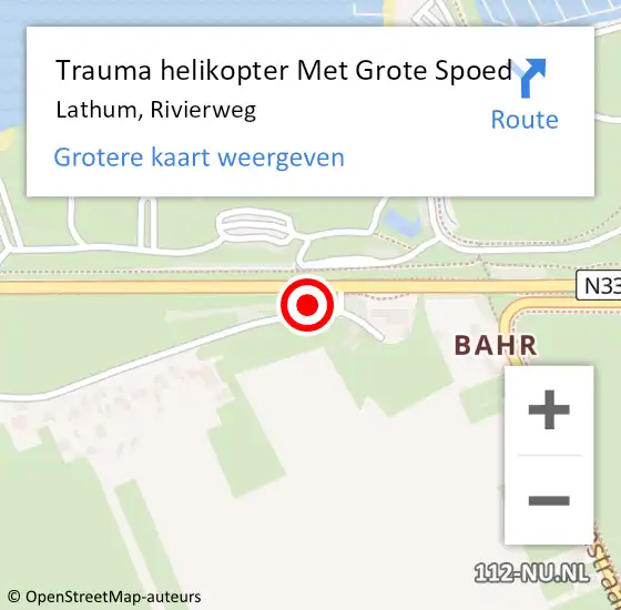 Locatie op kaart van de 112 melding: Trauma helikopter Met Grote Spoed Naar Lathum, Rivierweg op 24 november 2023 20:23