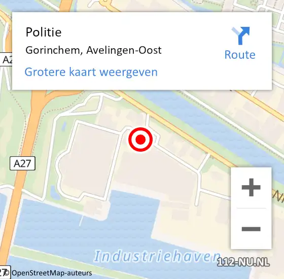 Locatie op kaart van de 112 melding: Politie Gorinchem, Avelingen-Oost op 24 november 2023 22:57