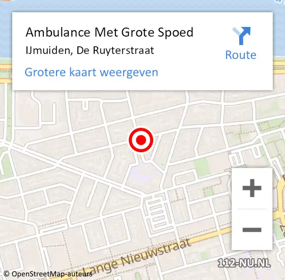 Locatie op kaart van de 112 melding: Ambulance Met Grote Spoed Naar IJmuiden, De Ruyterstraat op 24 november 2023 23:25