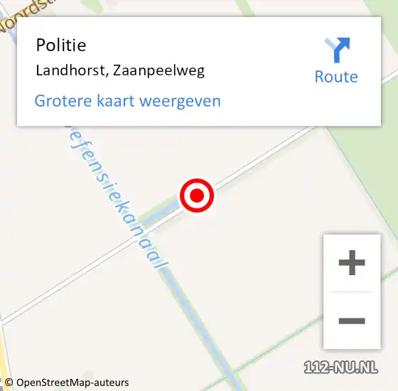 Locatie op kaart van de 112 melding: Politie Landhorst, Zaanpeelweg op 25 november 2023 00:47