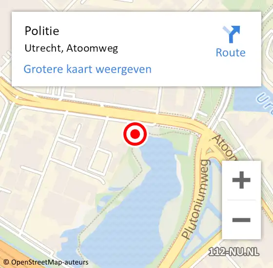 Locatie op kaart van de 112 melding: Politie Utrecht, Atoomweg op 26 november 2023 14:35