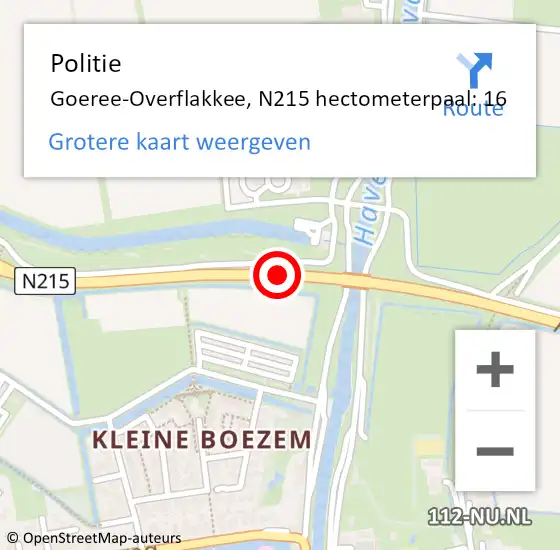 Locatie op kaart van de 112 melding: Politie Goeree-Overflakkee, N215 hectometerpaal: 16 op 26 november 2023 15:56