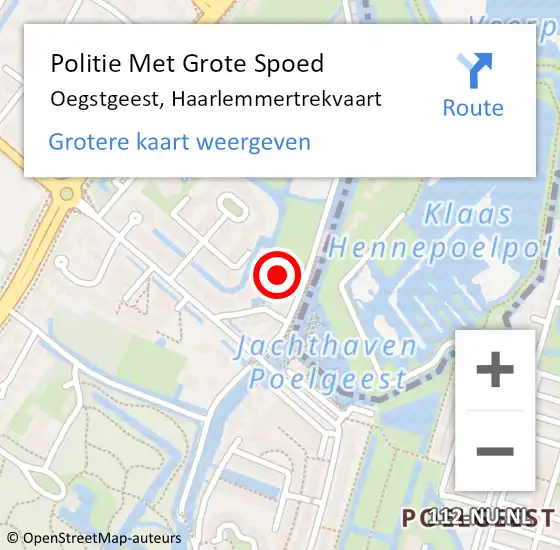 Locatie op kaart van de 112 melding: Politie Met Grote Spoed Naar Oegstgeest, Haarlemmertrekvaart op 26 november 2023 16:03