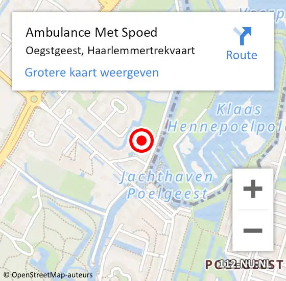 Locatie op kaart van de 112 melding: Ambulance Met Spoed Naar Oegstgeest, Haarlemmertrekvaart op 26 november 2023 16:04