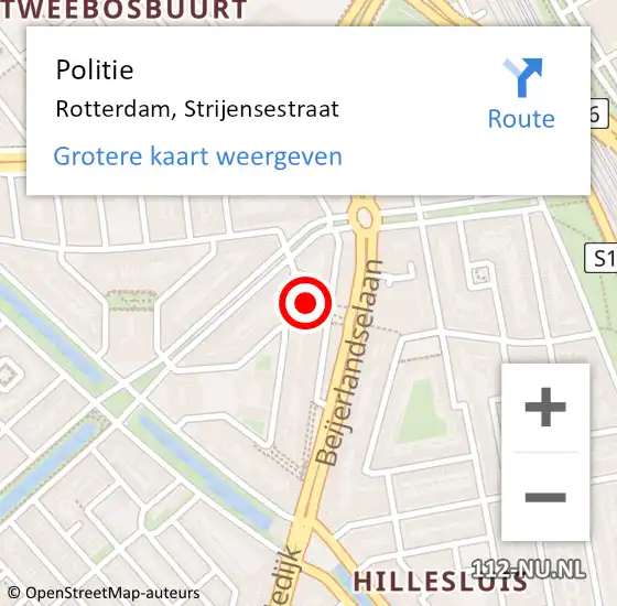 Locatie op kaart van de 112 melding: Politie Rotterdam, Strijensestraat op 26 november 2023 16:11