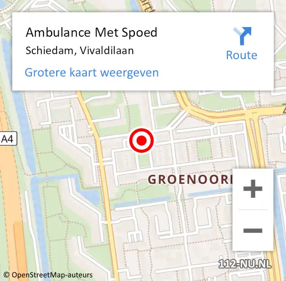 Locatie op kaart van de 112 melding: Ambulance Met Spoed Naar Schiedam, Vivaldilaan op 26 november 2023 17:03
