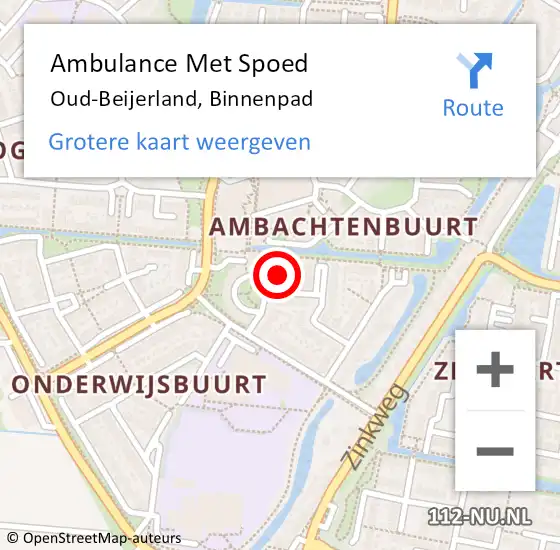 Locatie op kaart van de 112 melding: Ambulance Met Spoed Naar Oud-Beijerland, Binnenpad op 26 november 2023 17:33