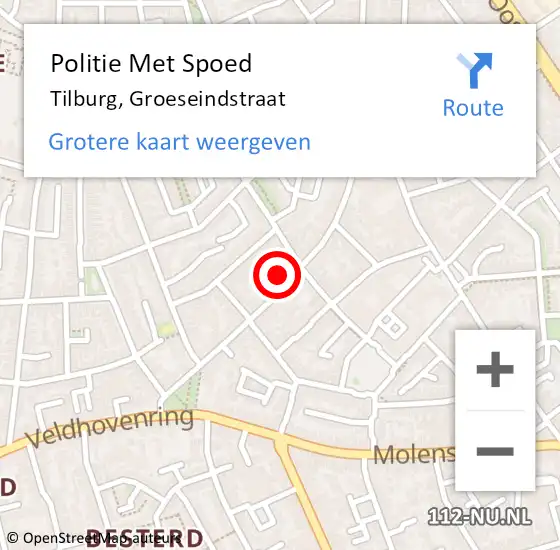 Locatie op kaart van de 112 melding: Politie Met Spoed Naar Tilburg, Groeseindstraat op 26 november 2023 18:16