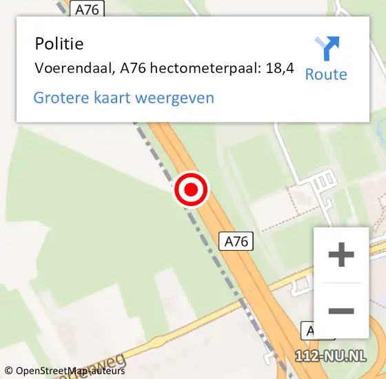 Locatie op kaart van de 112 melding: Politie Voerendaal, A76 hectometerpaal: 18,4 op 26 november 2023 18:39