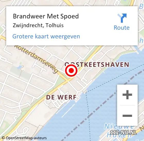 Locatie op kaart van de 112 melding: Brandweer Met Spoed Naar Zwijndrecht, Tolhuis op 26 november 2023 18:53