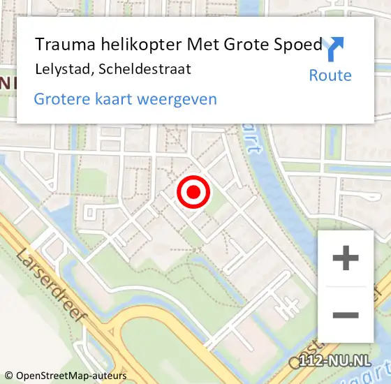 Locatie op kaart van de 112 melding: Trauma helikopter Met Grote Spoed Naar Lelystad, Scheldestraat op 26 november 2023 19:40