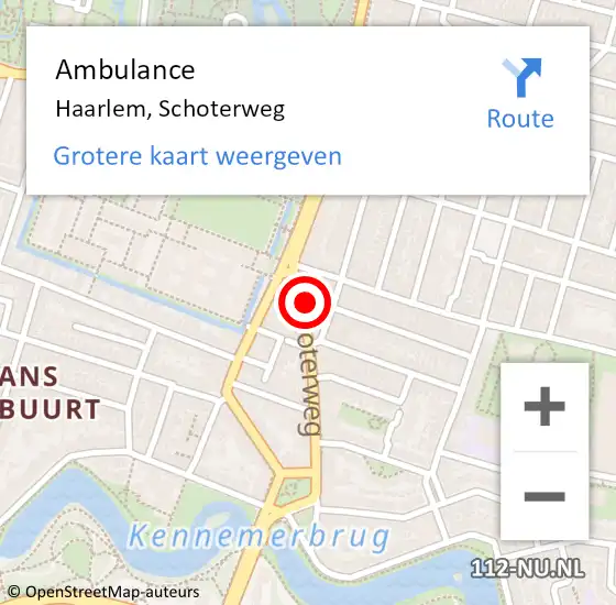 Locatie op kaart van de 112 melding: Ambulance Haarlem, Schoterweg op 26 november 2023 20:26