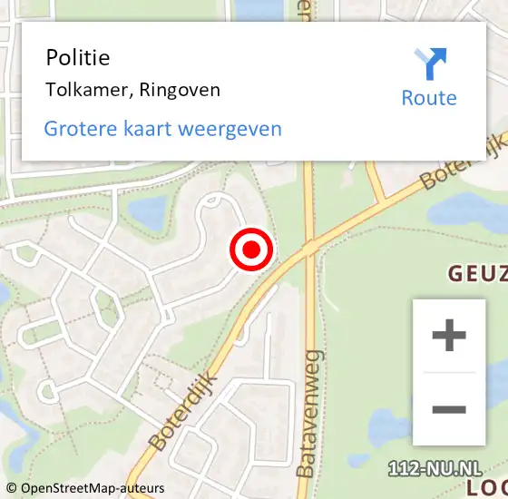 Locatie op kaart van de 112 melding: Politie Tolkamer, Ringoven op 26 november 2023 21:48