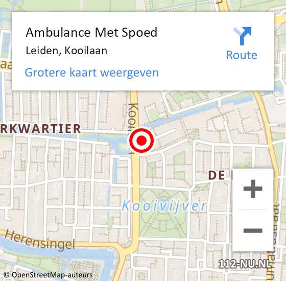 Locatie op kaart van de 112 melding: Ambulance Met Spoed Naar Leiden, Kooilaan op 27 november 2023 00:53