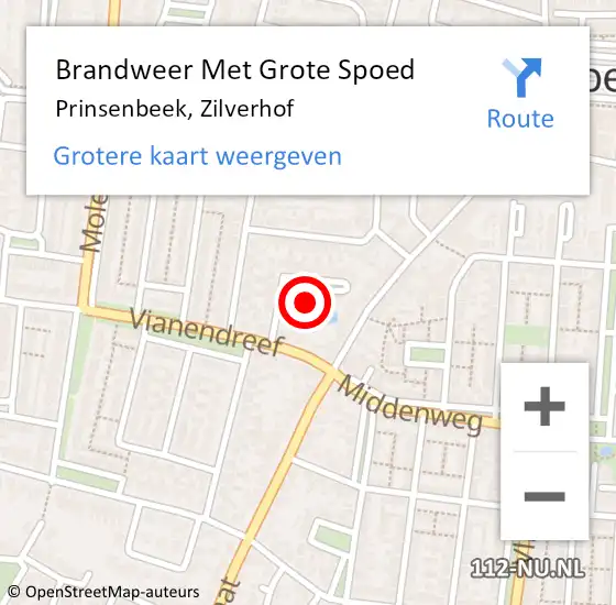 Locatie op kaart van de 112 melding: Brandweer Met Grote Spoed Naar Prinsenbeek, Zilverhof op 27 november 2023 01:42