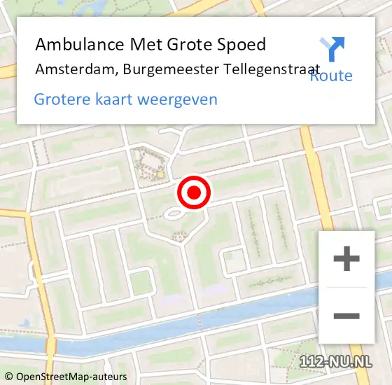 Locatie op kaart van de 112 melding: Ambulance Met Grote Spoed Naar Amsterdam, Burgemeester Tellegenstraat op 27 november 2023 05:38