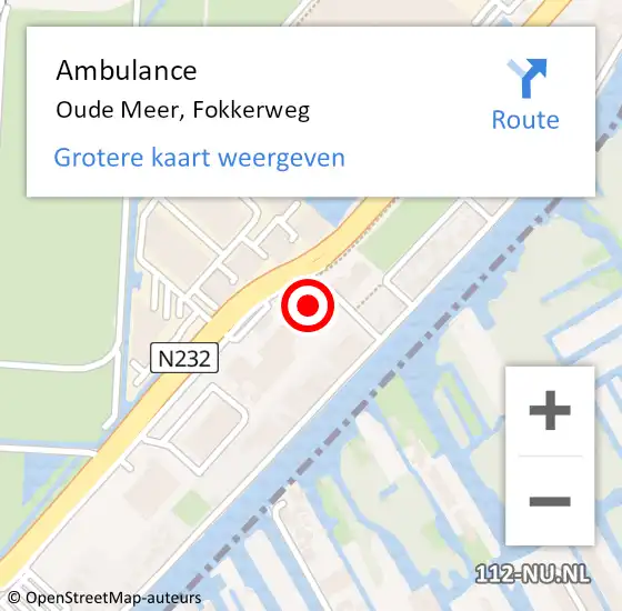 Locatie op kaart van de 112 melding: Ambulance Oude Meer, Fokkerweg op 27 november 2023 07:18
