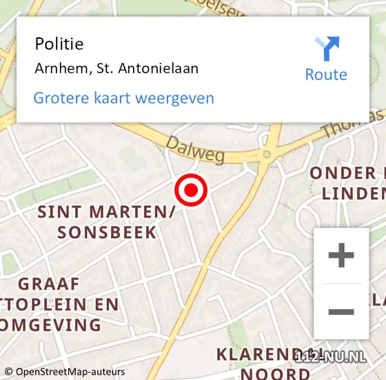 Locatie op kaart van de 112 melding: Politie Arnhem, St. Antonielaan op 27 november 2023 08:09