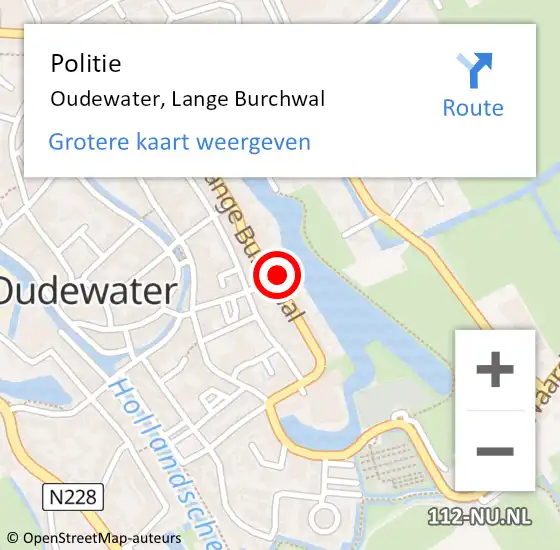 Locatie op kaart van de 112 melding: Politie Oudewater, Lange Burchwal op 27 november 2023 08:23