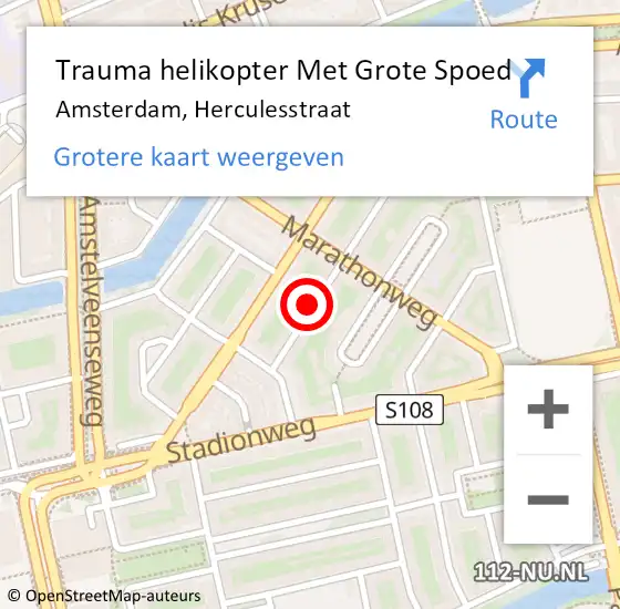 Locatie op kaart van de 112 melding: Trauma helikopter Met Grote Spoed Naar Amsterdam, Herculesstraat op 27 november 2023 08:38