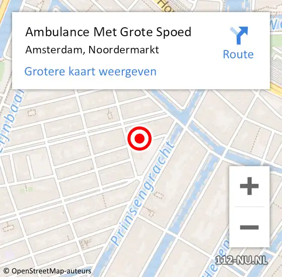 Locatie op kaart van de 112 melding: Ambulance Met Grote Spoed Naar Amsterdam, Noordermarkt op 27 november 2023 09:03