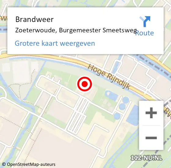 Locatie op kaart van de 112 melding: Brandweer Zoeterwoude, Burgemeester Smeetsweg op 27 november 2023 09:12