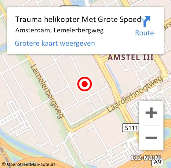 Locatie op kaart van de 112 melding: Trauma helikopter Met Grote Spoed Naar Amsterdam, Lemelerbergweg op 27 november 2023 09:22