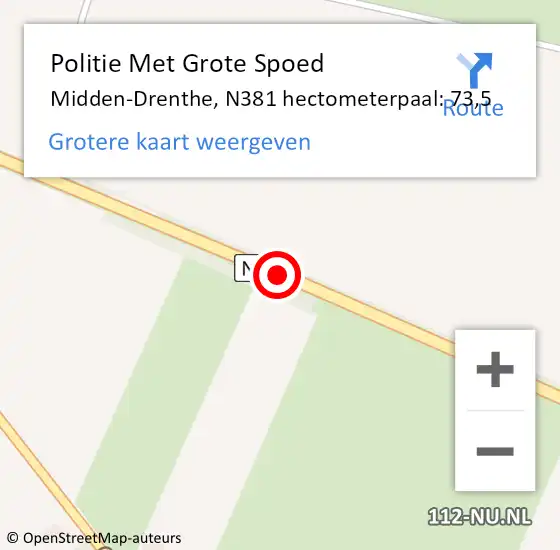 Locatie op kaart van de 112 melding: Politie Met Grote Spoed Naar Midden-Drenthe, N381 hectometerpaal: 73,5 op 27 november 2023 12:12